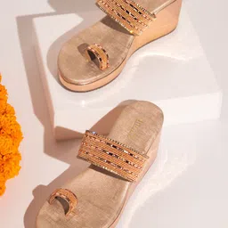 Inc 5 Women Peach-Coloured Embellished Sandals-image-14