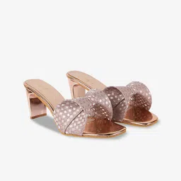 AXIUM Textured Open Toe Block Heels With Bows-1