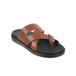 Metro Men Tan & Black Leather Comfort Sandals-image-66