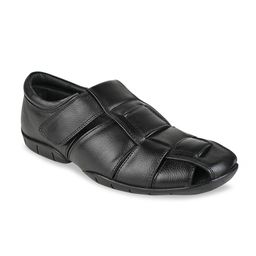 Regal Men Black Leather Fisherman Sandals-image-100