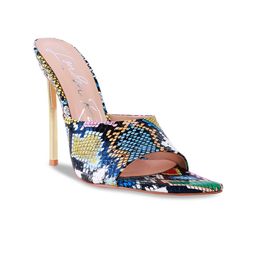 London Rag Women Blue & Yellow Printed PU Party Stiletto Peep Toes-picture-16