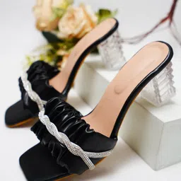 Try Me Embellished Open Toe Block Heels-2