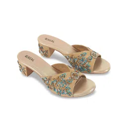 BEREAL Printed Velvet Party Block Heels-10