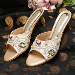 pelle albero Gold-Toned Embellished Party Block Heels-picture-7