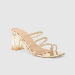 Sole To Soul Gold Toned Embellished Open Toe Block Heels-35