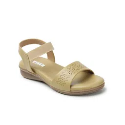 ELLE Textured Open Toe Flats With Backstrap & Laser Cuts image 2