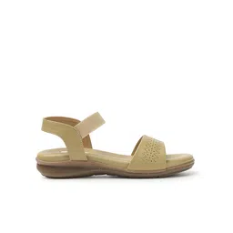 ELLE Textured Open Toe Flats With Backstrap & Laser Cuts image 3