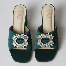 CAI Embellished Party Open Toe Block Heels image 2