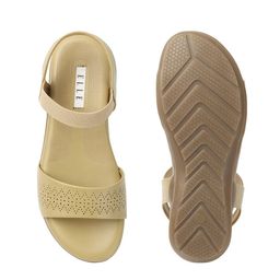 ELLE Textured Open Toe Flats With Backstrap & Laser Cuts image 5