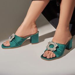 CAI Embellished Party Open Toe Block Heels image 5