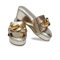 Dapper Feet-Fancy Nancy Chain Embellished Open Toe Wedge Heels image 2