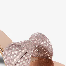 AXIUM Textured Open Toe Block Heels With Bows image 5