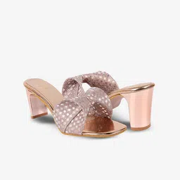 AXIUM Textured Open Toe Block Heels With Bows image 3