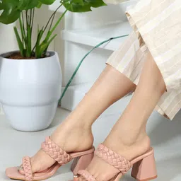 ELLE Textured Open Toe Block Heels-18