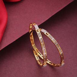 Priyaasi Set of 2 Silver-Toned Gold-Plated AD Studded Handcrafted Bangles image 1