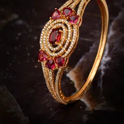 Saraf RS Jewellery Women Gold-Toned & Red Brass Cubic Zirconia Handcrafted Gold-Plated Bangle-Style Bracelet-16