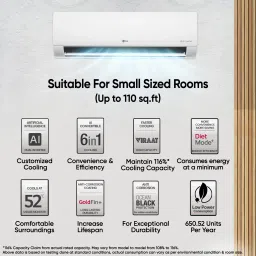 lg 2025 Model AI Convertible 6-in-1 1 Ton 3 Star Split AI Dual Inverter with VIRAAT Mode, Diet Plus Mode, Faster Cooling and Energy Saving AC- White image 2