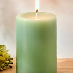 Home Centre Green Wax Sea Breeze Scented Pillar Candle-58