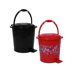 Kuber Industries Red & Black 2 Pieces Durable Pedal Dustbin With Handle 10 Litre Each image 3