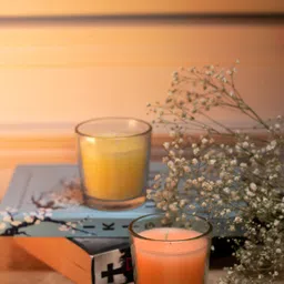 Dhrohar Scented Arabian Mystique 2 PC Yellow & Orange Colored Blossom Votive Glass Candles-2