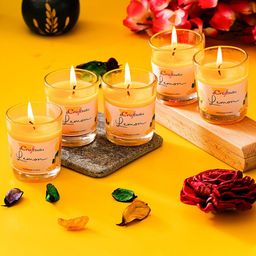 eCraftIndia Set of 5 Yellow Lemon Scented Glass Candles image 1