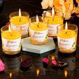 eCraftIndia Set of 5 Yellow Lemon Scented Glass Candles image 2