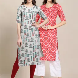KALINI Women Pack Of 2 Blue & Red Printed Crepe Kurta-picture-35