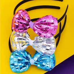 Yellow Chimes Girls Set of 3 Party Wear Shimmering Bow Hair Bands-20