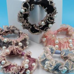 DN Creation Set of 6 Assorted Embellished Scrunchies-58