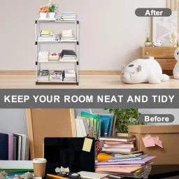 lotspek 4 layer bookcase for bookself for home plastic bookshelf rack Metal Open Book Shelf image 4