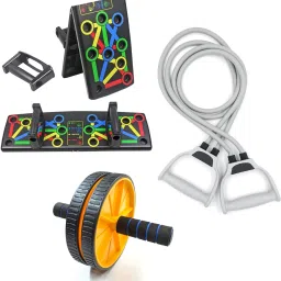 Pushup Rack Board And Toning tube, Ab wheel Roller With Pushup Bar. Ab Exerciser-13