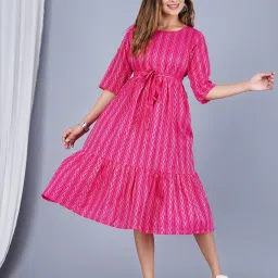 Women Fit and Flare Pink Midi/Calf Length Dress-image-79