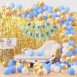 Solid 33Pcs Blue White and Golden Birthday Balloons Combo for Birthday party/Decoration Items Balloon-0
