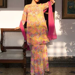 Janasya Floral Printed Regular Kurta with Sharara & With Dupatta image 3