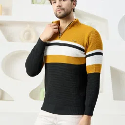 Men Colorblock Collared Neck Multicolor Sweater-image-53