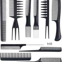 10-Piece Heat-Resistant Anti-Static Hair Styling Comb Set, Black, Unisex h10-image-88