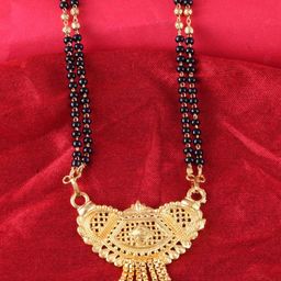MEENAZ Gold-Plated & Beaded Long Chain Mangalsutra image 1