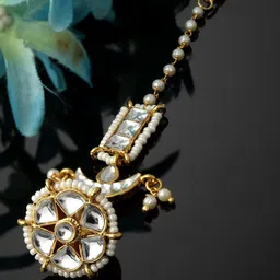 PANASH Gold-Plated Stones Studded & Pearls Beaded Maang Tika-image-10