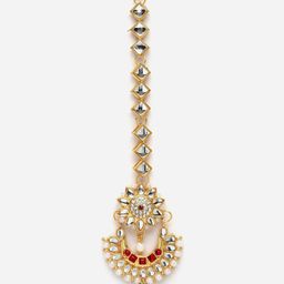 Aazeen Gold-Plated Kundan-Studded & Beaded Crescent Shaped Maang Tikka-image-61