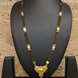 Digital Dress Room Gold-Plated Black Beaded & Design Detailed Mangalsutra-1