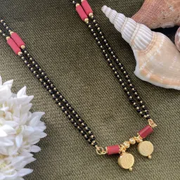 Digital Dress Room Gold-Plated Red & Black Beaded Lakshmi Long Mangalsutra-3