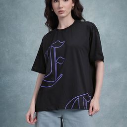 roadster Women Printed Round Neck Cotton Blend Black T-Shirt-picture-6
