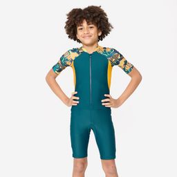Boys' Short Sleeve Shorty Swimsuit 100 Stretchable & Durable Duck Blue Orange-image-5