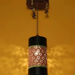 AAKRITI ART CREATIONS Brown & Black Textured Cylindrical Pendant Lamp-27