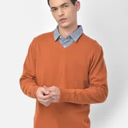 Woodland Men Orange Solid Wool Pullover-image-64
