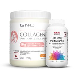 GNC Collagen 200 g & Women's One Daily Multivitamin 30 Tablets Combo,  2 Piece(s)/Pack  Orange -18