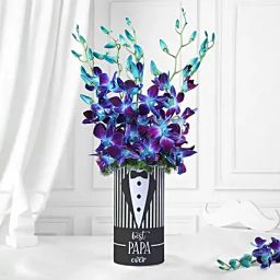 Fathers Day Blue Orchid N Asparagus Vase Arrangement-image-61