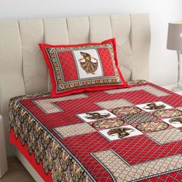 104 TC Cotton Single Jaipuri Prints Flat Bedsheet-34