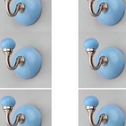 IndianShelf Turquoise Blue & Silver Toned 6 Pieces Ceramic Wall Hooks-14