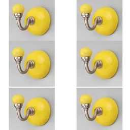 IndianShelf Yellow 6 Pieces Ceramic Coat Hooks Wall Hangers-image-36